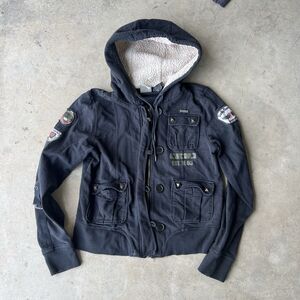 Harley Davidson Jacket Womens Large Sherpa Lined Hood Full zip military gorp